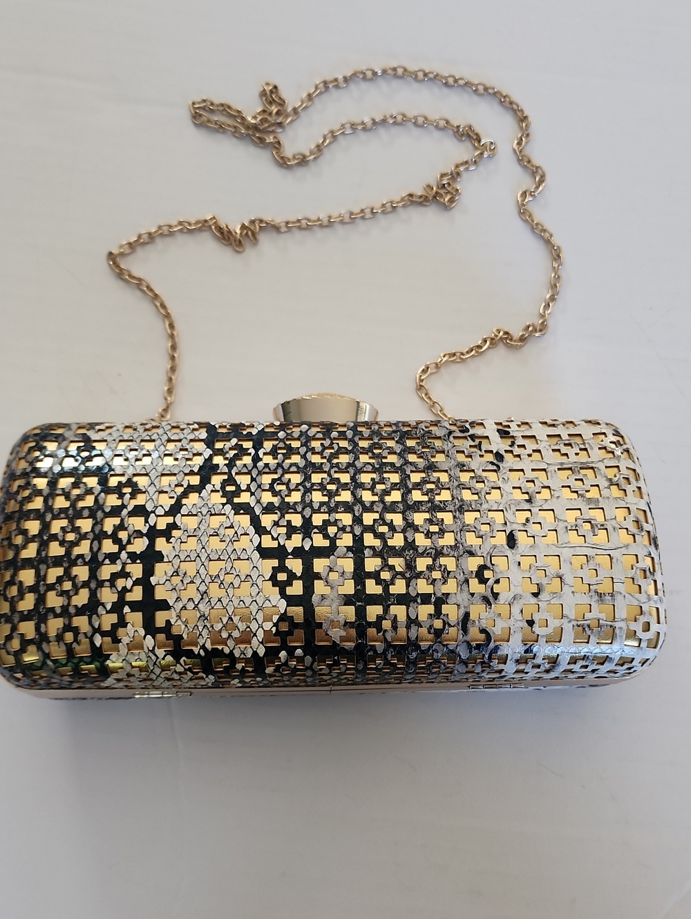 RARE Elegant Galian Gold and Black Cylinder Barrel Shoulder Clutch Evening  Bag